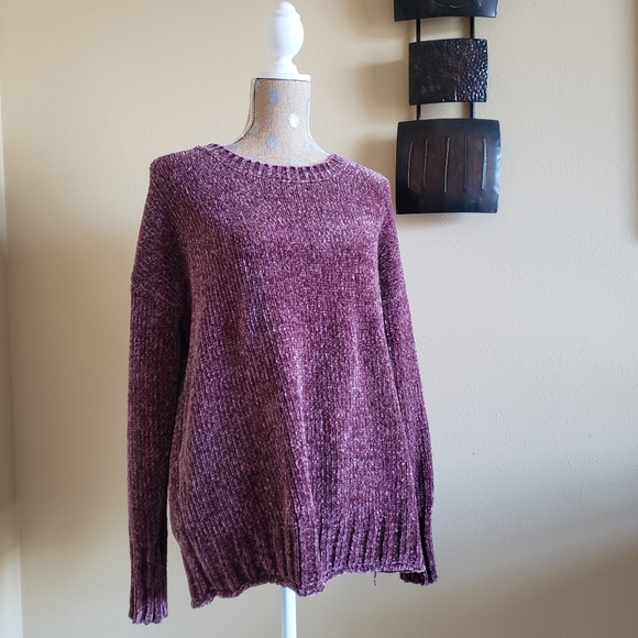 Chenille knit sweater maroon small Seven7 oversize - Picture 1 of 9